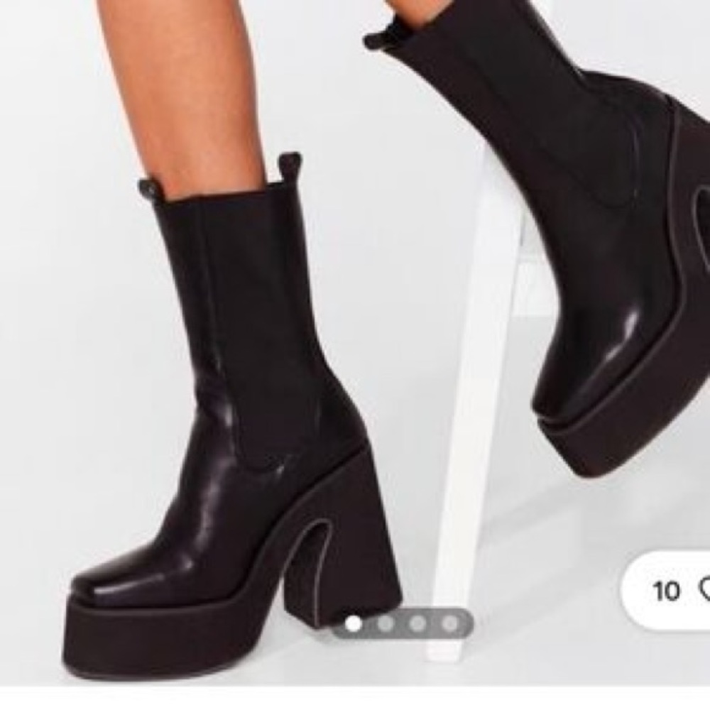 Faux Leather Platform Heeled Boots
